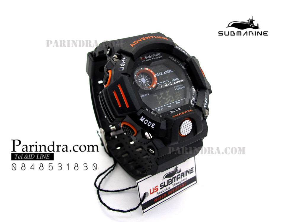 นาฬิกา US submarine รุ่น TP1328M สีดำตัดส้ม พื้นหลังดำ