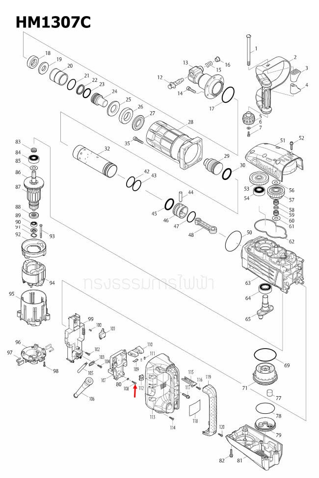 HEX BOLT M4X18 สกัดไฟฟ้า Makita มากีต้า HM1214C, HM1307C [#108] Pn.266834-3 (แท้) ##