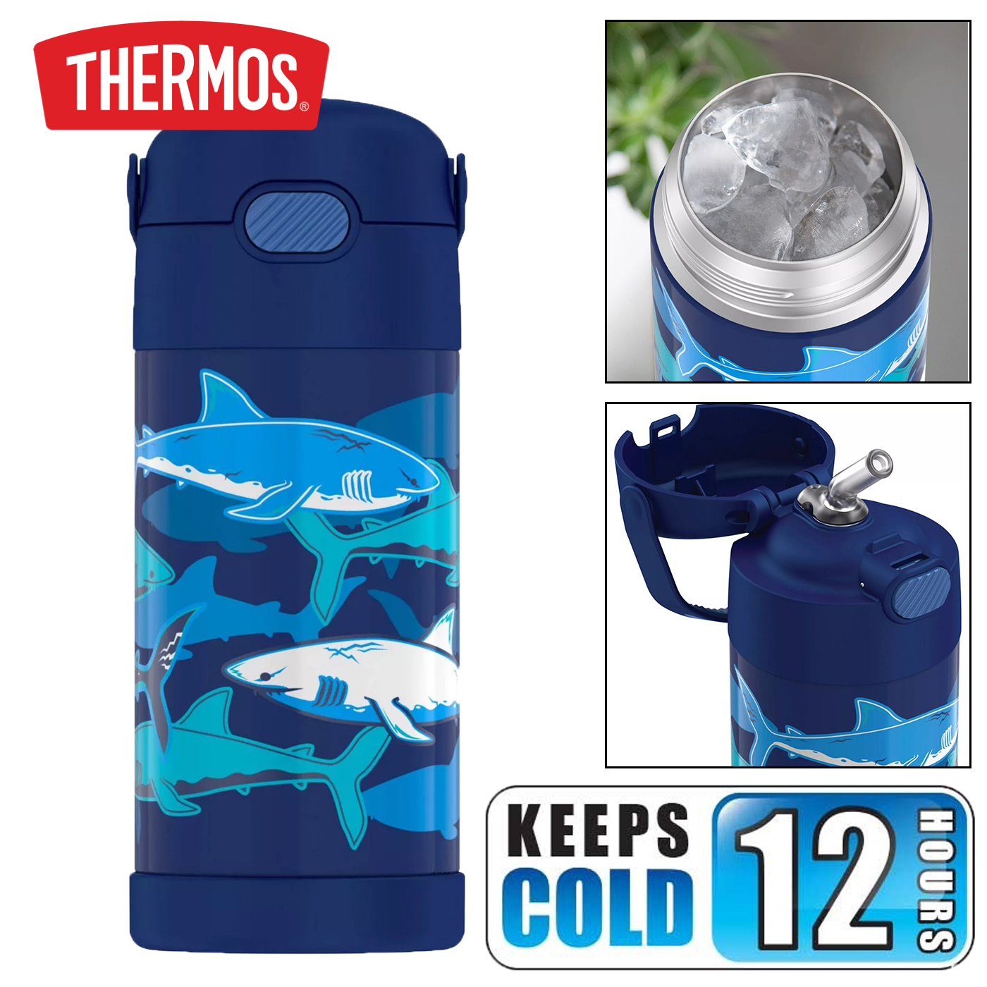 Thermos Sharks 12oz FUNtainer Water Bottle with Bail Handle - Blue
