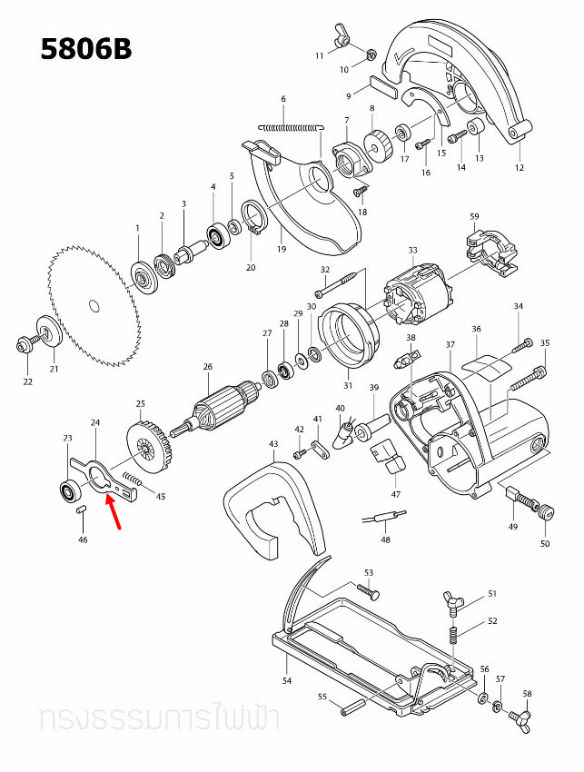 ก้านล๊อคใบ เลื่อยวงเดือน Makita-มากีต้า 5806B [#24] Pn.344317-4 (แท้) ##