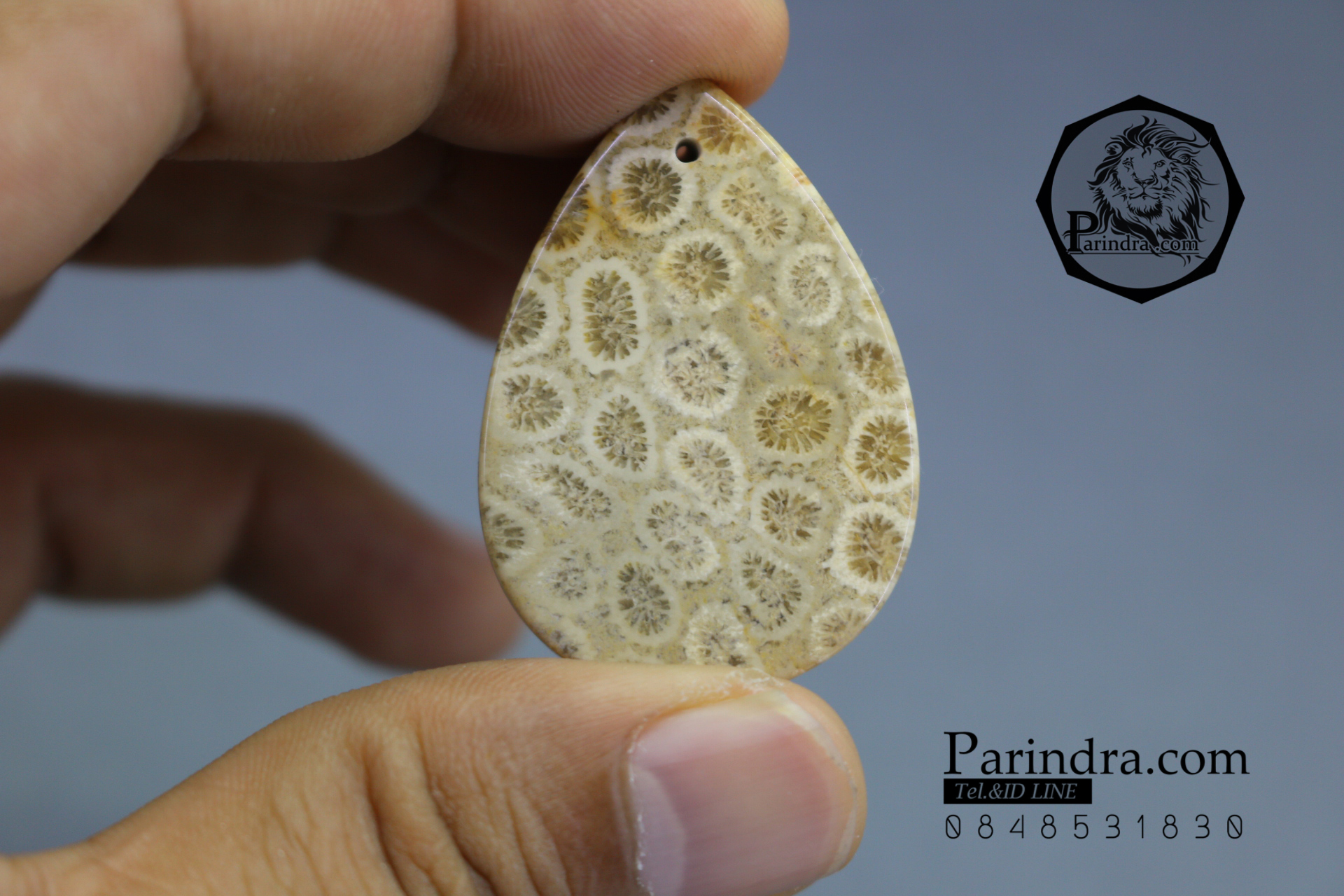 ฟอสซิลหินปะการังขัด Fossil Coral ใหญ่และหนา สำหรับห้อยคอ หรือ พวงกุญแจ คัดสวยพิเศษ #CRF014