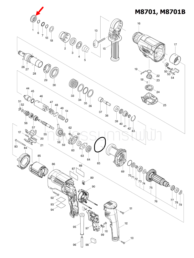 CAP 35 สว่านโรตารี่ Maktec, Makita MT870, M8701, M8701B [#1], HR2230, HR2460, HR2470, HR2470T, HR2600, HR2601, HR2611F, HR2611FT, HR2611FX Pn.286288-8(แท้) ##(*)