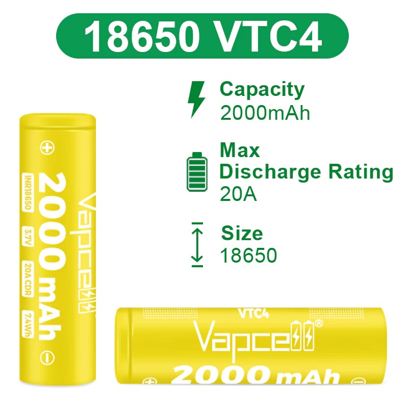 Vapcell 18650 2000mAh 3.7V แบตเตอรี่ 18650 2000mAh มี มอก.