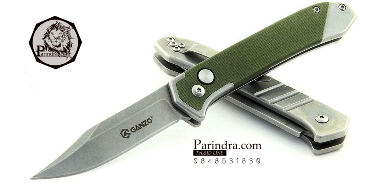 ขายมีดพับสปริง Ganzo กานโซ่ รุ่น Ganzo G719-GR ผิว Stone Washed ด้ามสีเขียว ของแท้ 100%