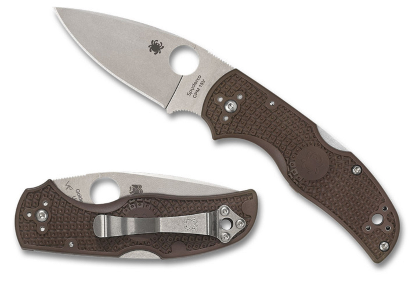 Spyderco Native 5 Lightweight Sprint Run CPM-15V Stonewashed Plain Blade, Brown FRN Handles, Lockback