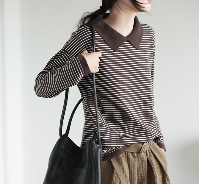 เสื้อยืดไหมพรมลายริ้ว