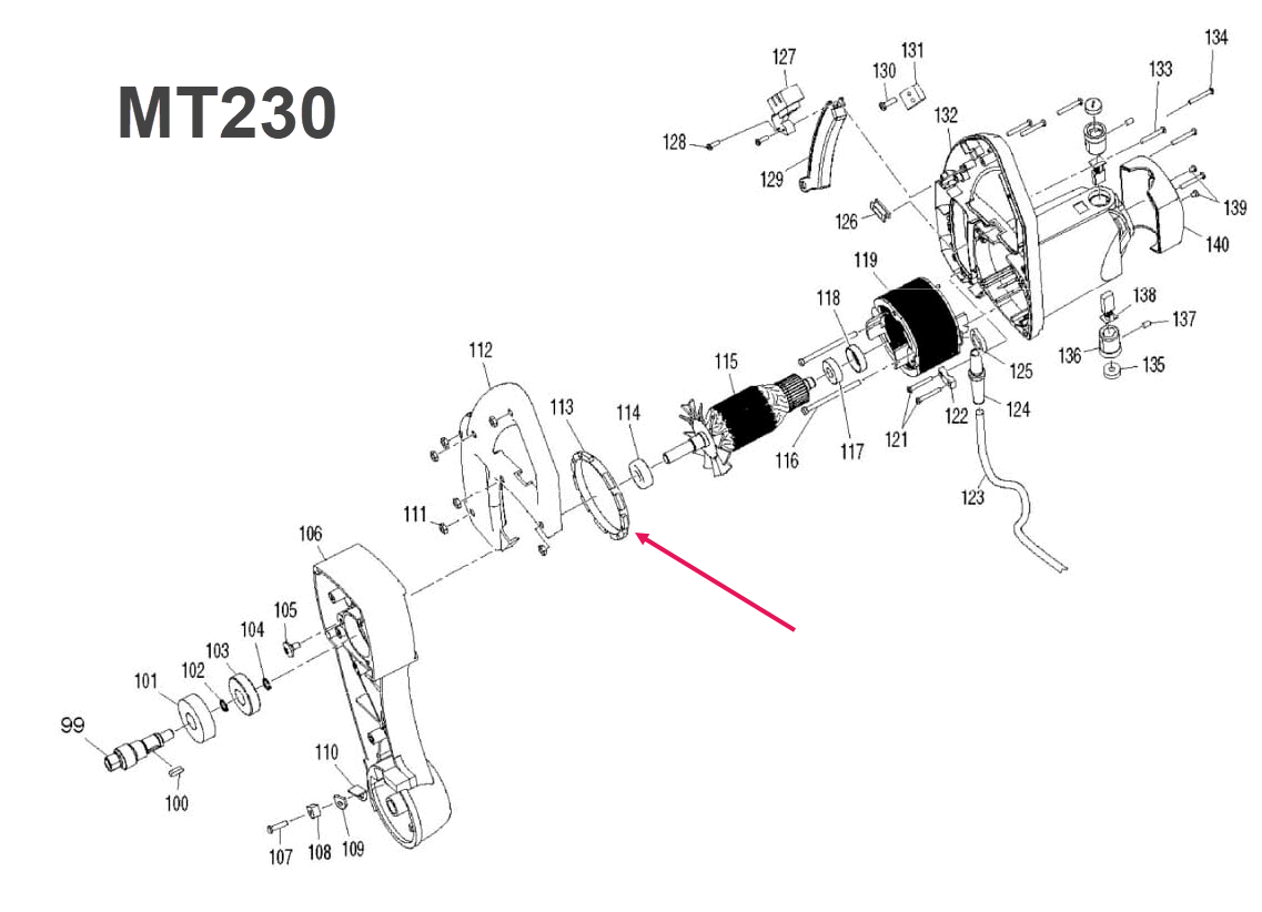 FAN GULDE แท่นตัดปรับองศา Maktec มาคเทค, Makita มากีต้า MT230 [#113], M2300, M2300B [#84] Pn.JM23000098 (แท้) ##