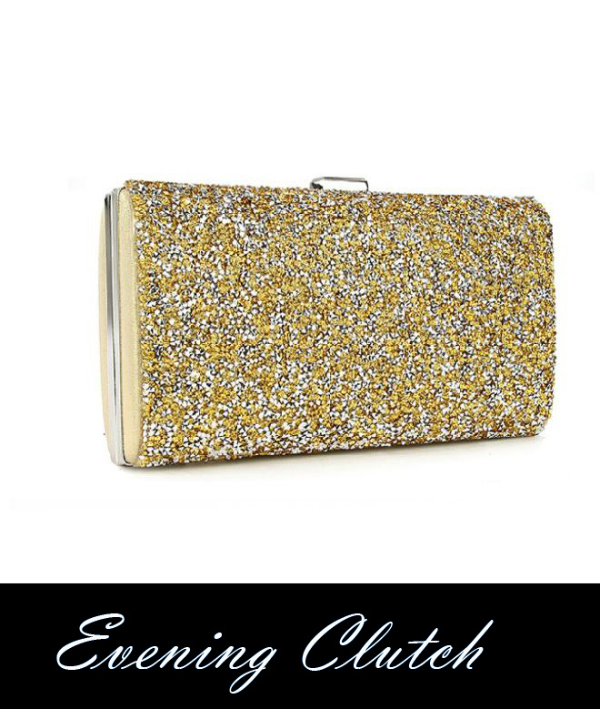 พร้อมส่ง Evening Clutch กระเป๋าออกงาน ทรงสี่เหลี่ยม พร้อมสายโซ่ยาว อัดคริสตัลเม็ดเล็ก สวยหรู สีทอง