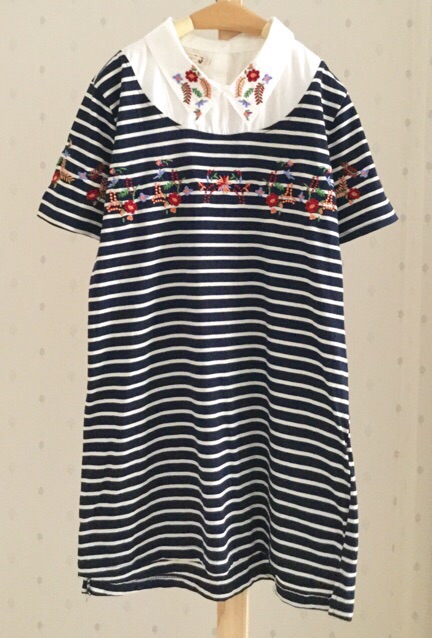 เสื้อยืดนุ่มลายทางปักลาย-B37