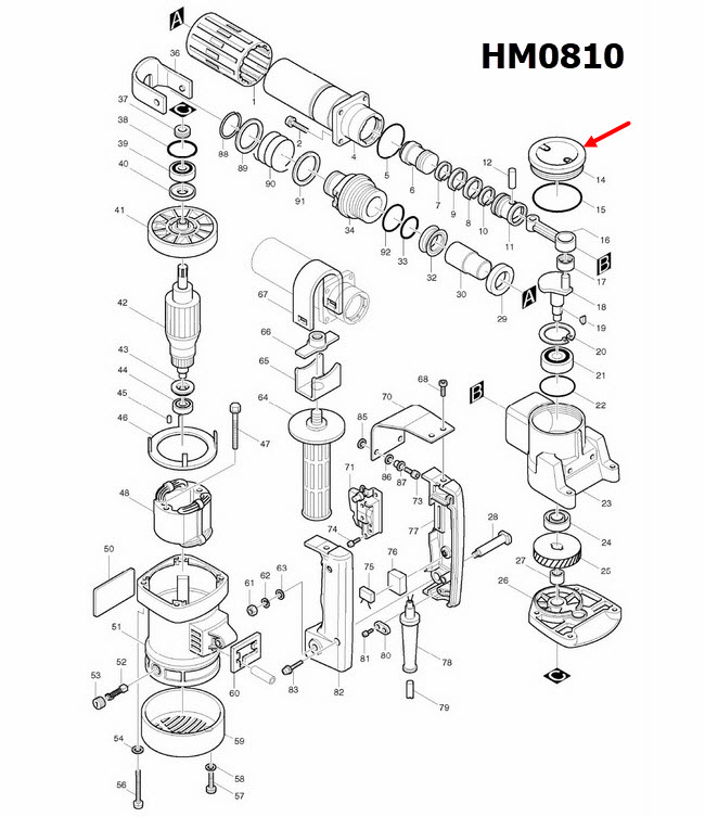 ฝาปิดน้ำมัน Makita HM0810 [#14], HM0810T, TA [#12], HR3850 Pn.411709-3 (แท้) ## (*)
