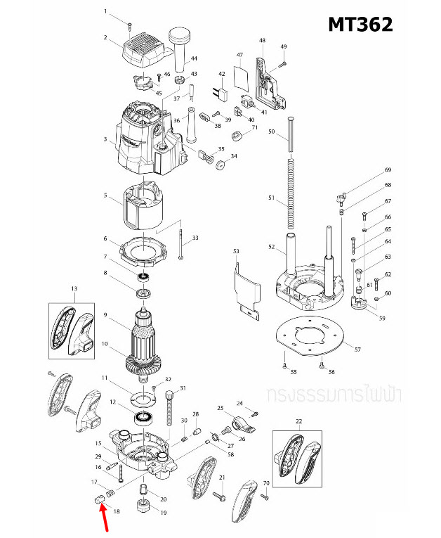 HALF NUT เราท์เตอร์ Maktec มาคเทค, Makita มากีต้า MT360, MT362, M3600, M3600B [#18] Pn.324424-9 (แท้) ##
