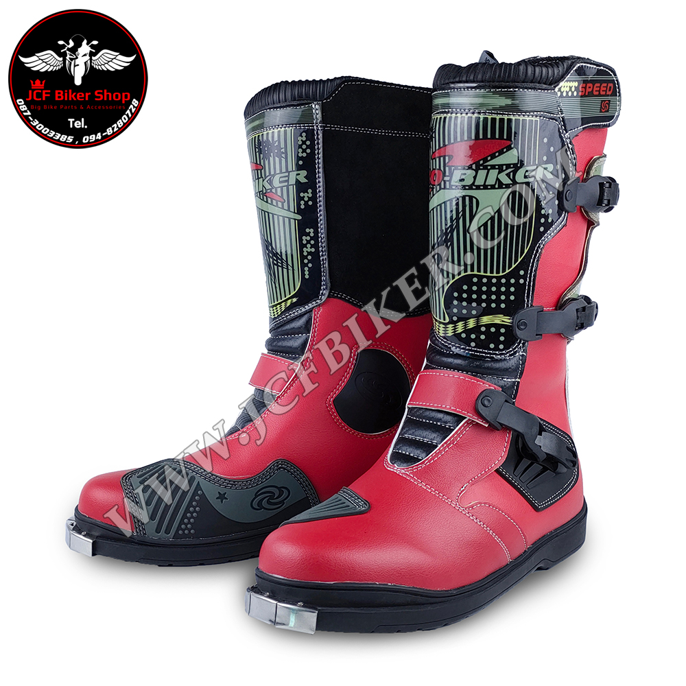 รองเท้าวิบาก รองเท้าขี่มอเตอร์ไซค์วิบาก รองเท้าข้อยาว PRO-BIKER B1007 วัสดุ:หนังไมโครไฟเบอร์ สีแดง