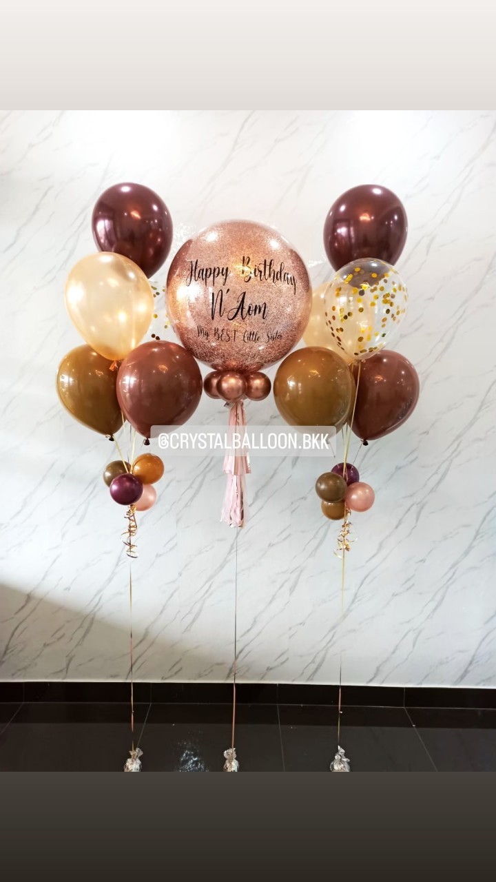 ลูกโป่ง วันเกิด Bubble ขนาด 24" พร้อมตกแต่ง ช่อลูกโป่ง 5 ลูก 2 ช่อ,ลูกโป่งใส ใส่คอนเฟตติ สามารถเปลี่ยนสีลูกโป่ง/เปล่ยนข้อคาม/เปลี่ยนขนาดได้