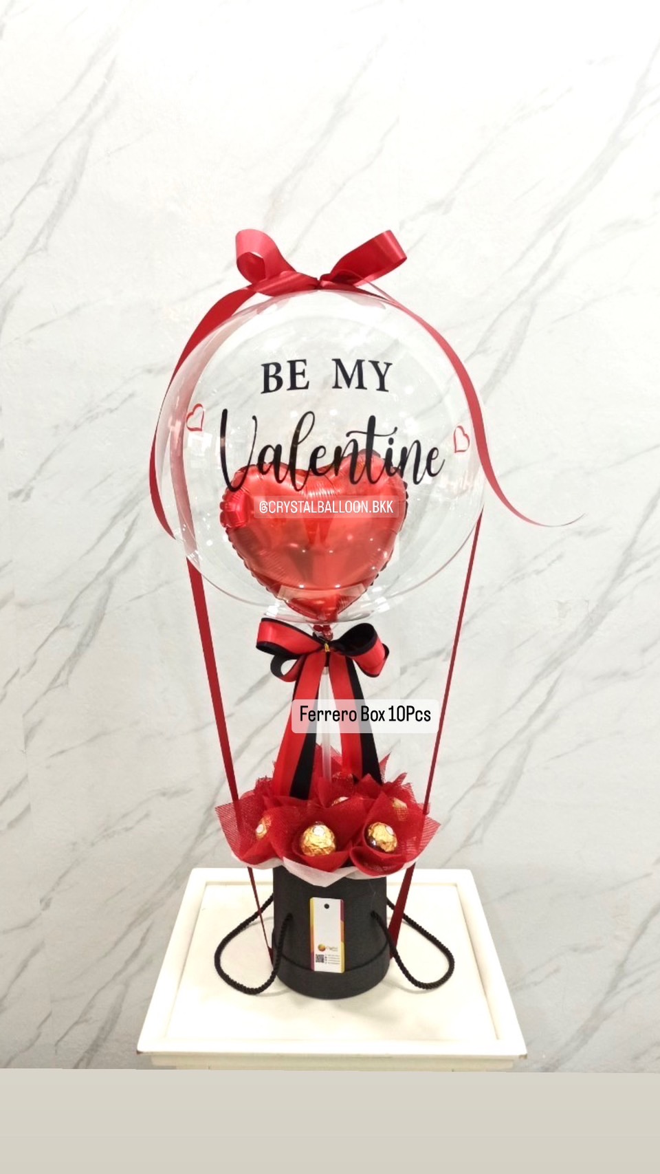 ลูกโป่ง Valentine's Ferrero Rocher Box 10 ลูก Bubble ขนาด 18" พร้อม ฟอยล์หัวใจ ขนาด 10" 1 ชิ้น พร้อมตกแต่ง สามารถเปลี่ยนข้อความ/เปลี่ยนสี-ฟอยล์ตกแต่งได้