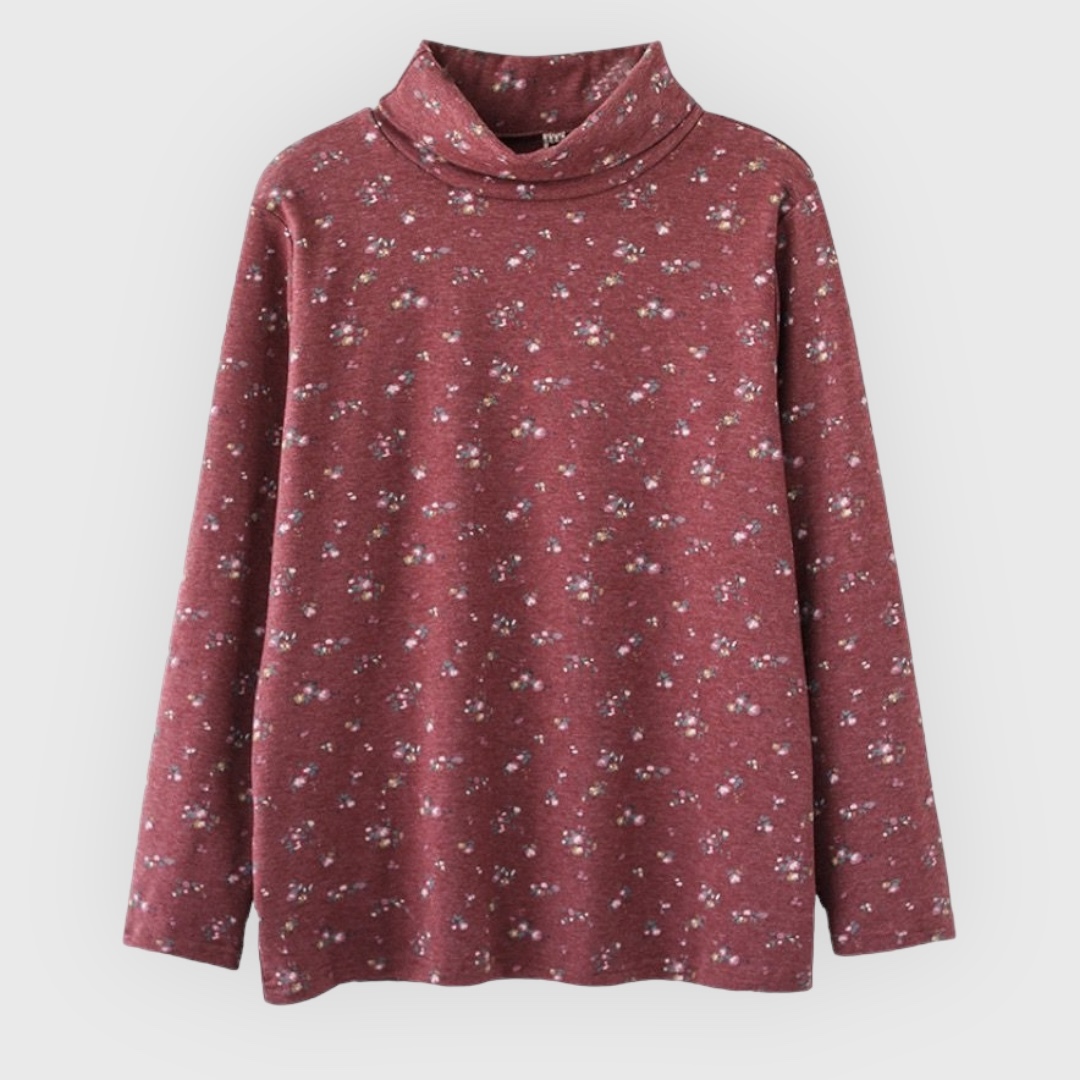 เสื้อคอเต่าผ้ายืดลายดอกไม้