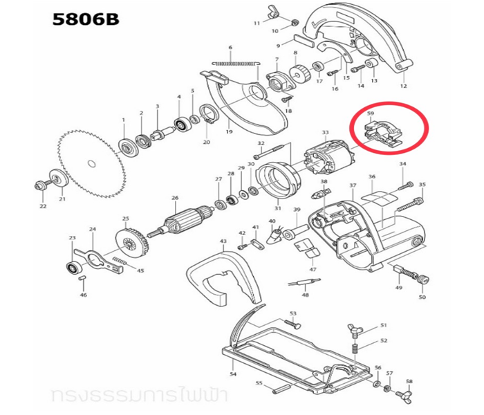 ซองถ่าน เลื่อยวงเดือน Makita-มากีต้า 5806B [#59] Pn.135486-0 (แท้) ##