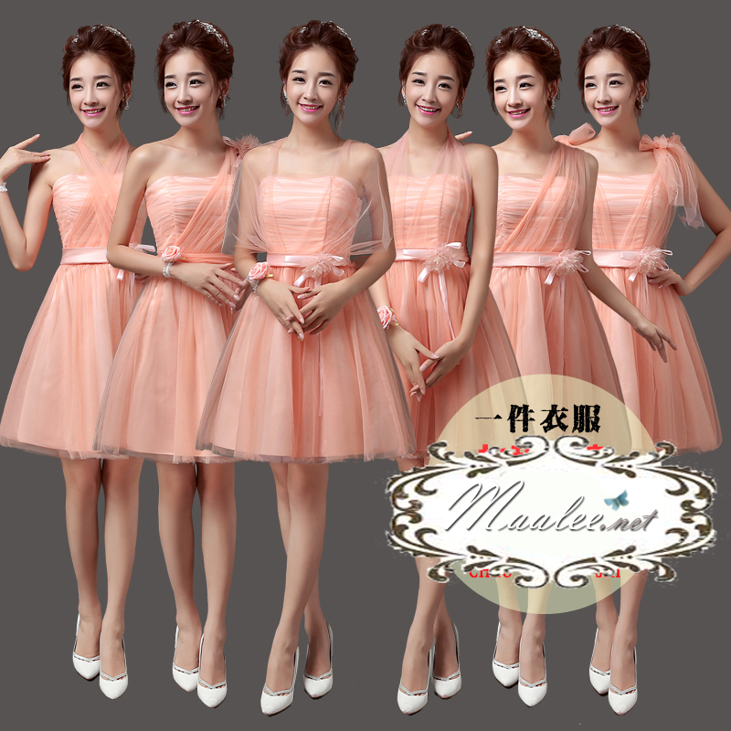 พร้อมส่ง ชุดราตรีสั้น เพื่อนเจ้าสาว กระโปรงตาข่าย เอนกประสงค์ ผูกเป็นบ่าเดียว และแบบอื่นๆอีกมากมาย สีโอโรส พร้อมเข็มกลัดดอก (จับสม๊อกด้านหลัง)