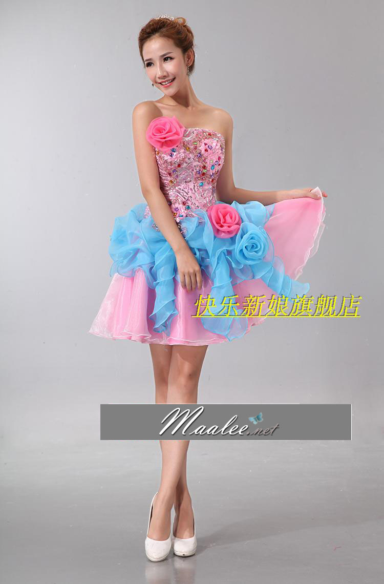 พร้อมเช่า ชุดแฟนซี เช่า 500 ชุดราตรีสั้น เกาะอกแต่งเลื่อมคริสตัสหรู กระโปรงผ้าแก้ว น่ารักฟรุ้งฟริ้ง