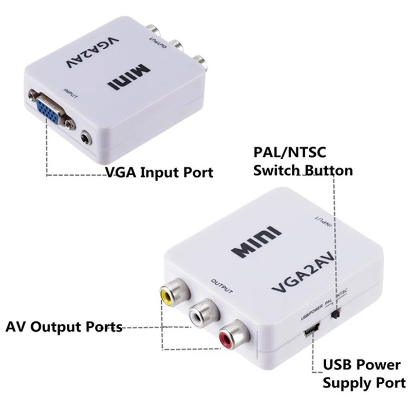 X-Tips VGA to AV อะแดปเตอร์แปลง VGA พร้อม AUX 3.5 มม. ออก AV รองรับ 1080p (60HZ)