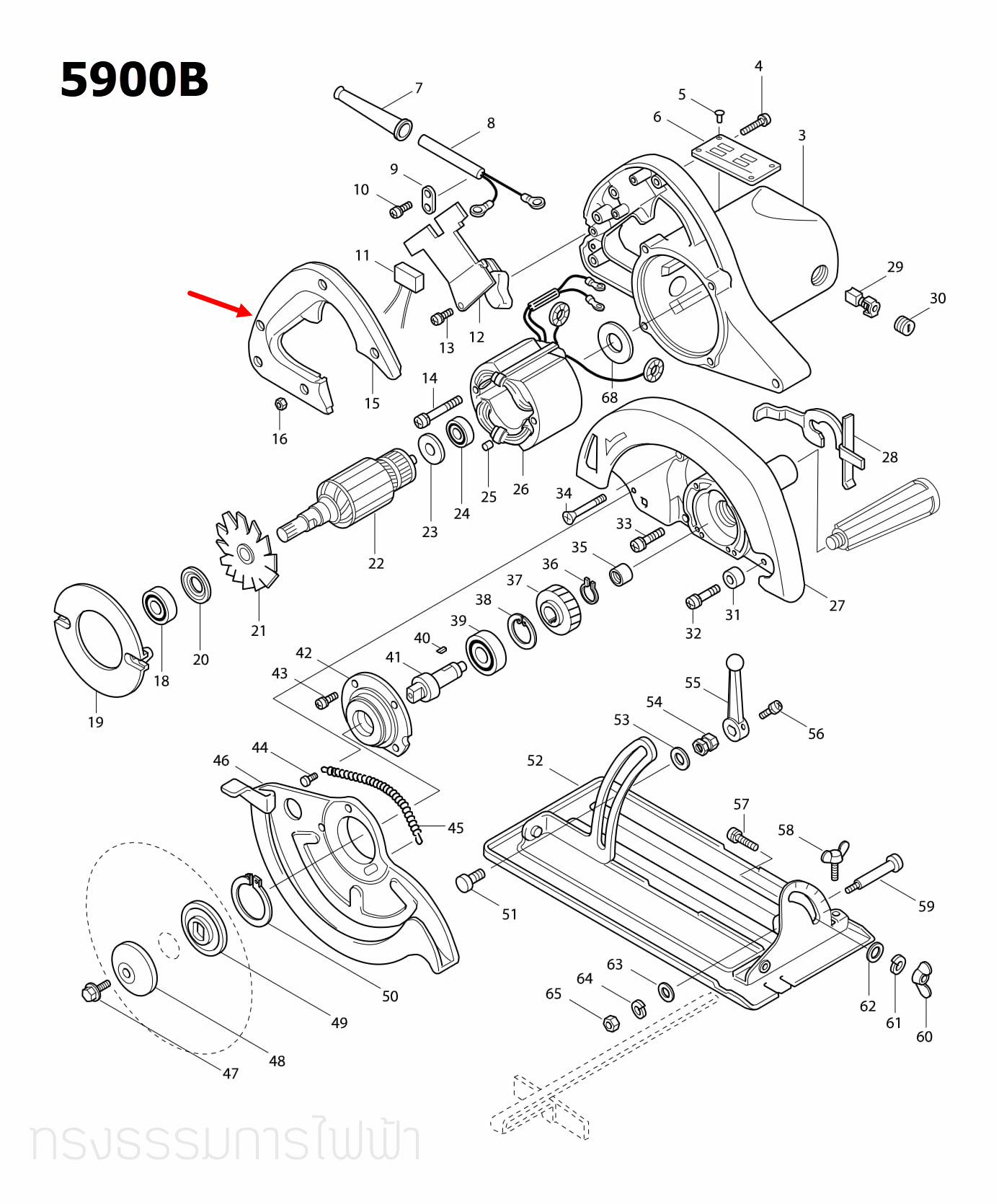 ฝาปิดเสื้อทุ่น เลื่อยวงเดือน Makita มากีต้า 5900B [#15] Pn.415077-6 (แท้) ##