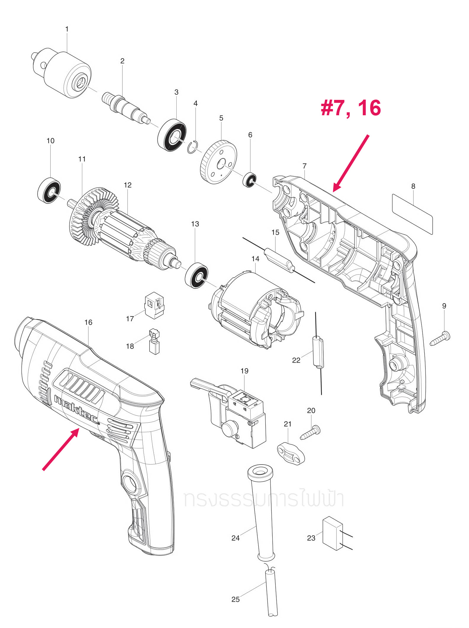 เสื้อฟิลคอยล์ สว่าน Maktec MT60 [#7,16] Pn.187027-8 (แท้) ##