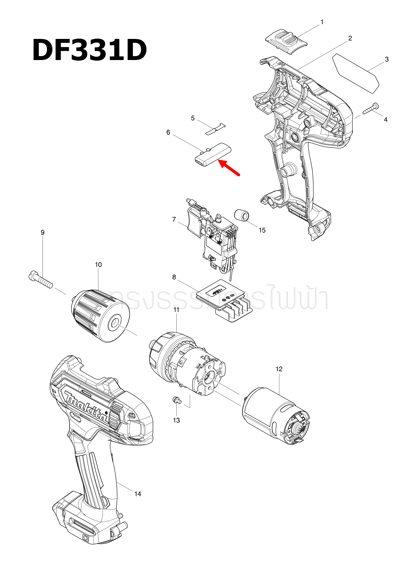 ตัวปรับ ซ้าย-ขวา สว่านไร้สาย มากีต้า Makita DF031D, TD110F, TD110D, DF331D, HP331D, DF333, HP333 [#5] Pn.456039-5 (แท้)