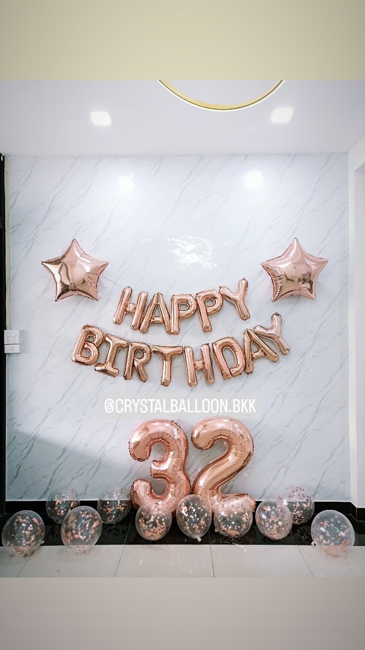 ลูกโป่ง วันเกิด Set Condo เป่าลม ฟอยล์ตัวอักษร ขนาด 16" Happy Birthday พร้อม ฟอยล์ตัวเลข ขนาด 40" 2 ชิ้น พร้อมตกแต่ง ลูกโป่งโปรยพื้น 10 ลูก,ฟอยล์ดาว ขนาด 24" 2 ชิ้น สามารถเปลี่ยนสีลูกโป่ง/เปลี่ยนข้อความ/เปลี่ยนสี-ฟอยล์ตกแต่งได้