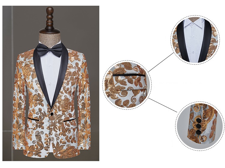 Pre-order เสื้อสูทชาย สูทแฟชั่น สูทดำแต่งเลี่อม สีม่วงแดง