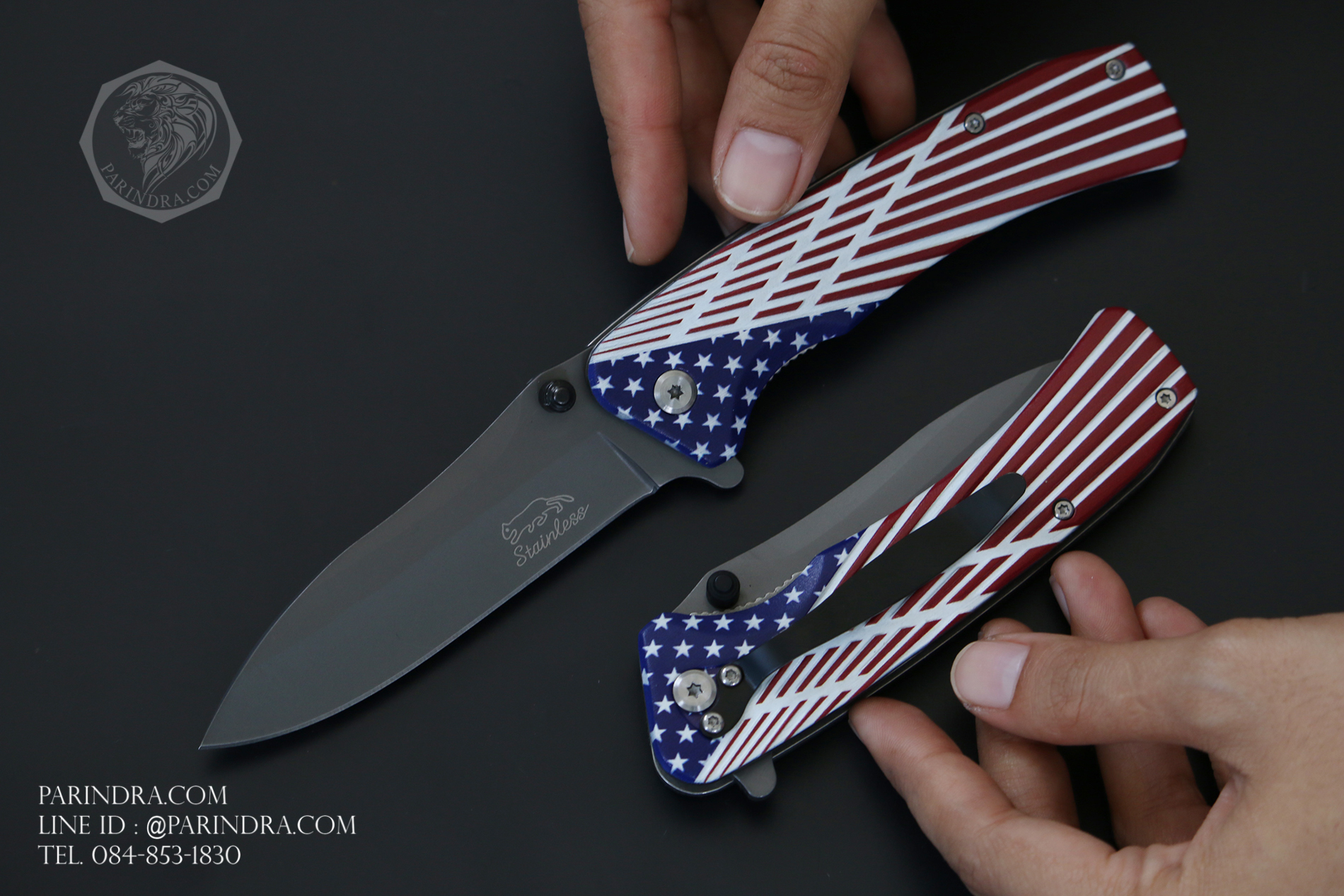 มีดพับ ใบแสตนเลส ด้ามลายธงชาติอเมริกา งานดี พกพา ราคาประหยัด