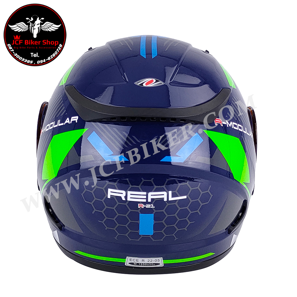 หมวกกันน๊อคเต็มใบเปิดคางได้ หมวกกันน๊อคเต็มใบ หมวกันน๊อค Real Storm R-Modular น้ำเงิน-เขียว