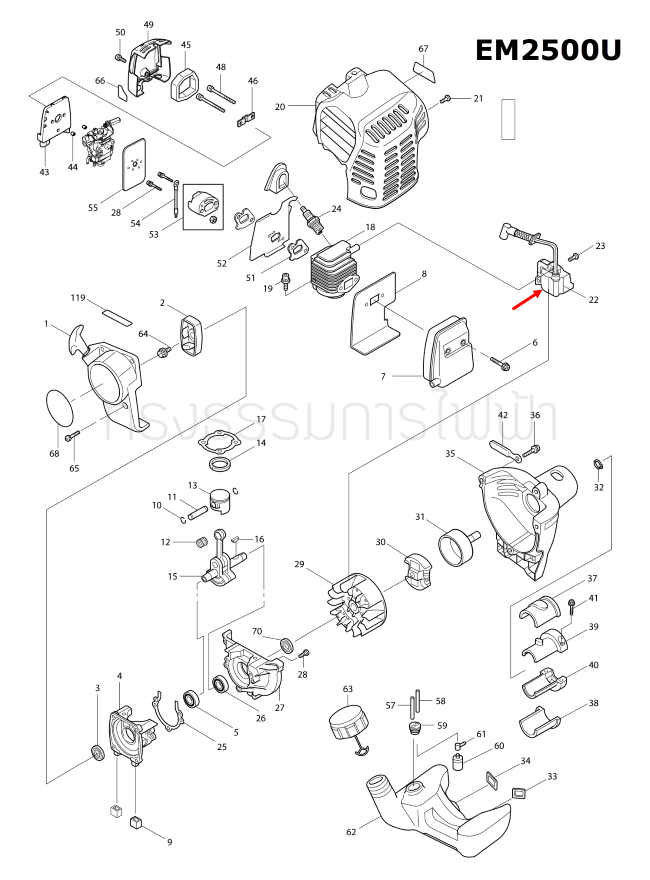 คอยล์ไฟ เครื่องตัดหญ้า Makita มากีต้า EM2500U [#22] Pn.DA00000083 (แท้) ##