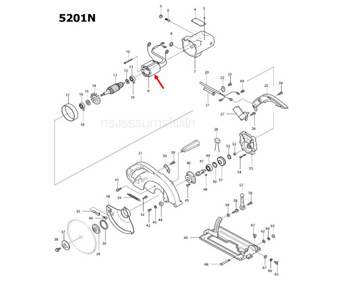 ฟิลคอยล์ เลื่อยวงเดือน มากีต้า Makita รุ่น 5103N, 5201N, 5401N Pn.524558-0 (แท้) ## (**)