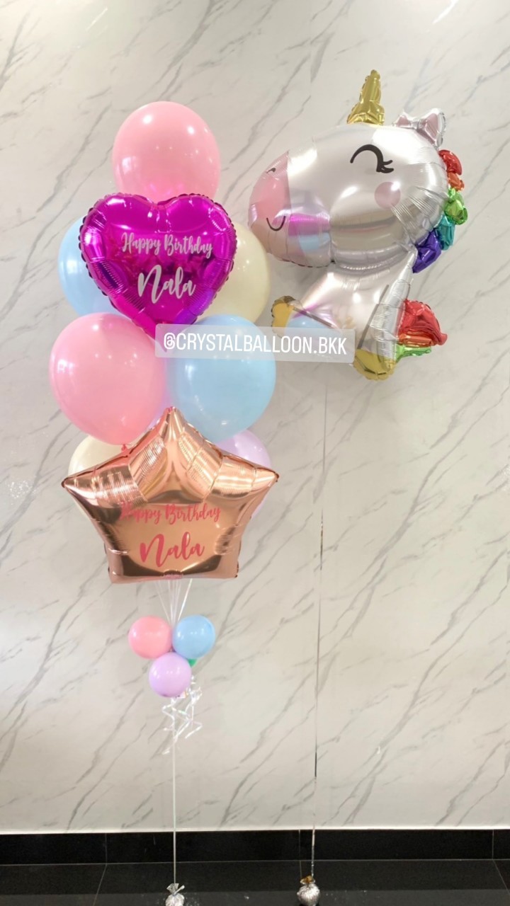 ลูกโป่ง วันเกิดเด็ก ช่อลูกโป่งฟอยล์หัวใจ ขนาด 18",ฟอยล์ดาว ขนาด 24" ช่อ 10 ลูก 1 ช่อ พร้อม ฟอยล์ Unicorn Anagram 1 ชิ้น พร้อมตกแต่ง สามารถเปลี่ยนสีลูกโป่ง/เปลี่ยนข้อความ/เปลี่ยนสี-ฟอยล์ตกแต่งได้