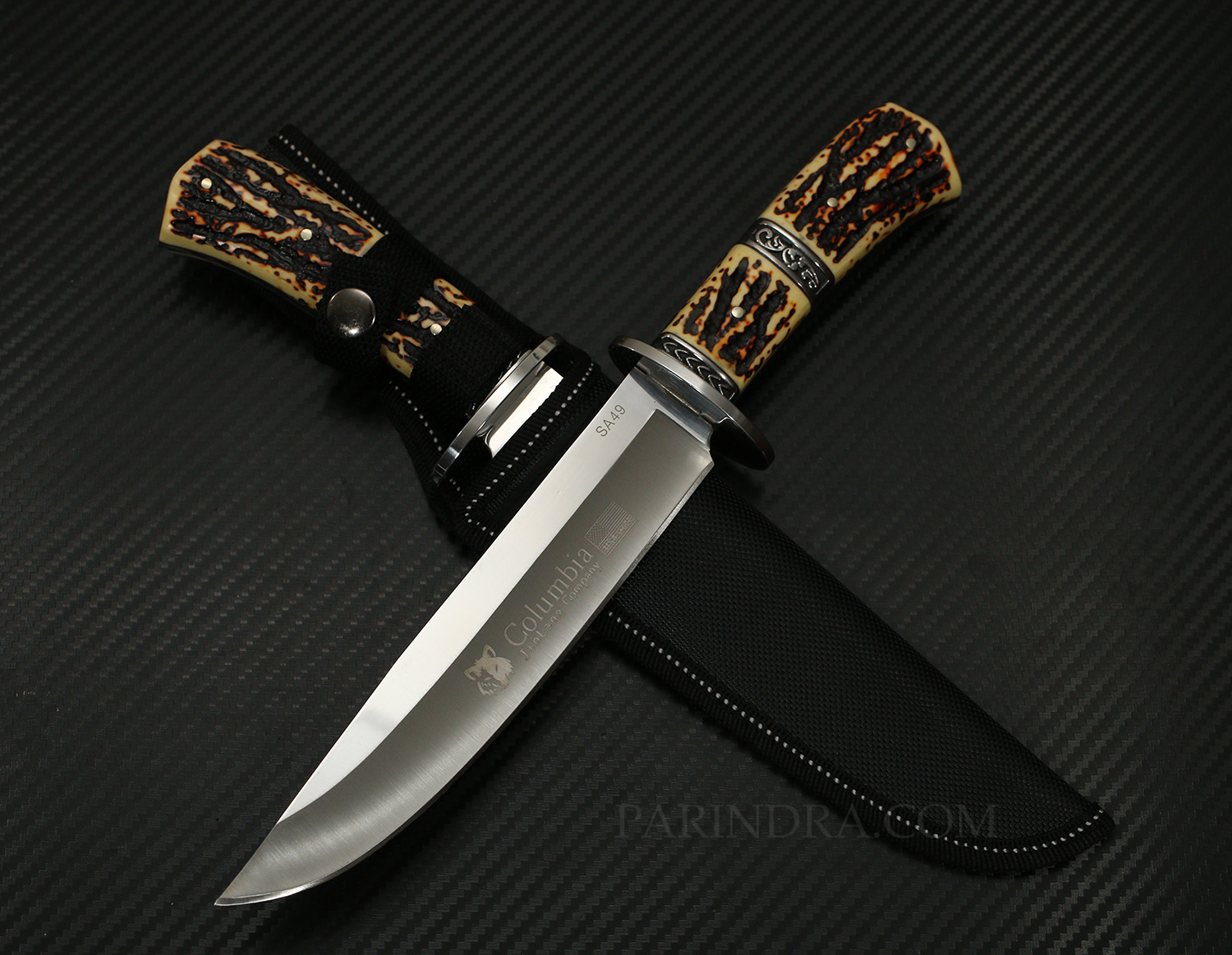มีดเดินป่า COLUMBIA รุ่น SA49 ด้ามอะคริลิก ลายเขากวาง ขนาด 12 นิ้ว