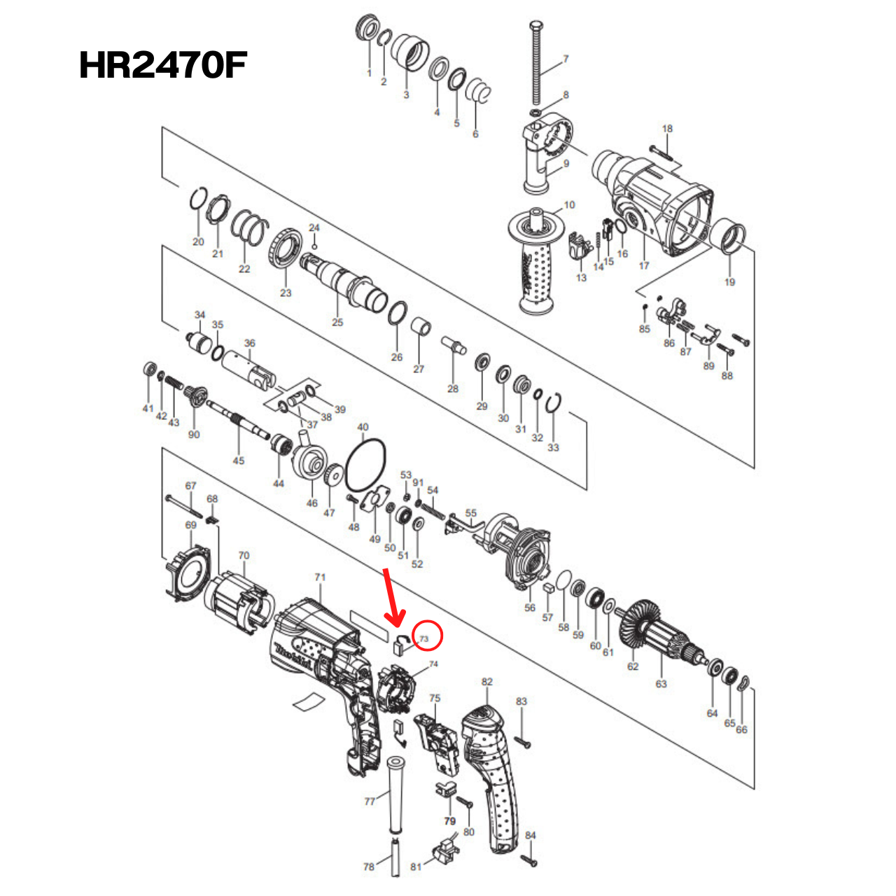 CARBON BRUSH FOR CB-325 สว่านโรตารี่ HR2470F [#73] Pn.194074-2 (แท้)##(*)