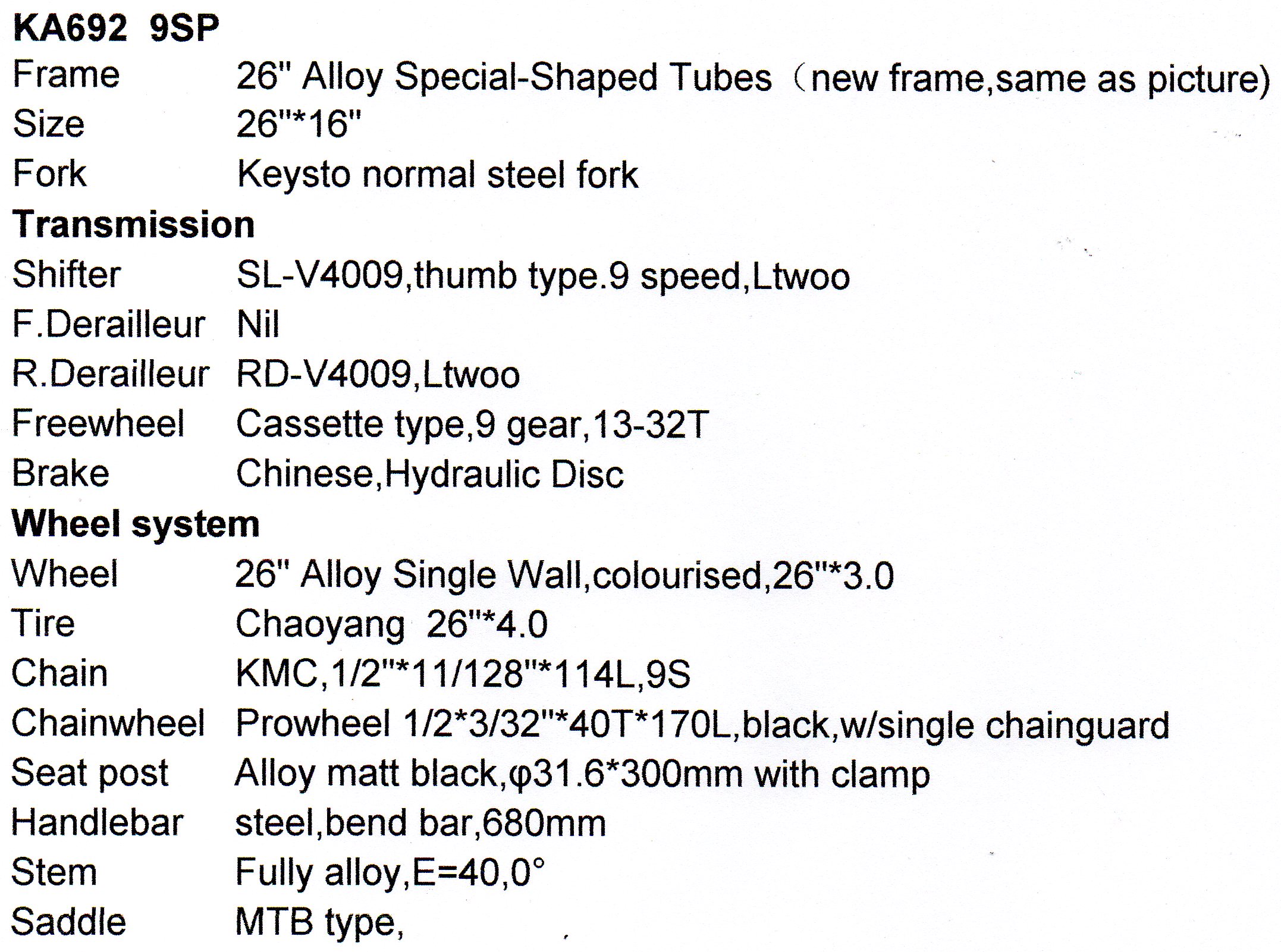 จักรยานล้อโต KEYSTO KA692 FAT BIKE MTB, 26 นิ้ว เกียร์ 9 สปีด HYDR. เฟรมอลูมิเนียม 2022
