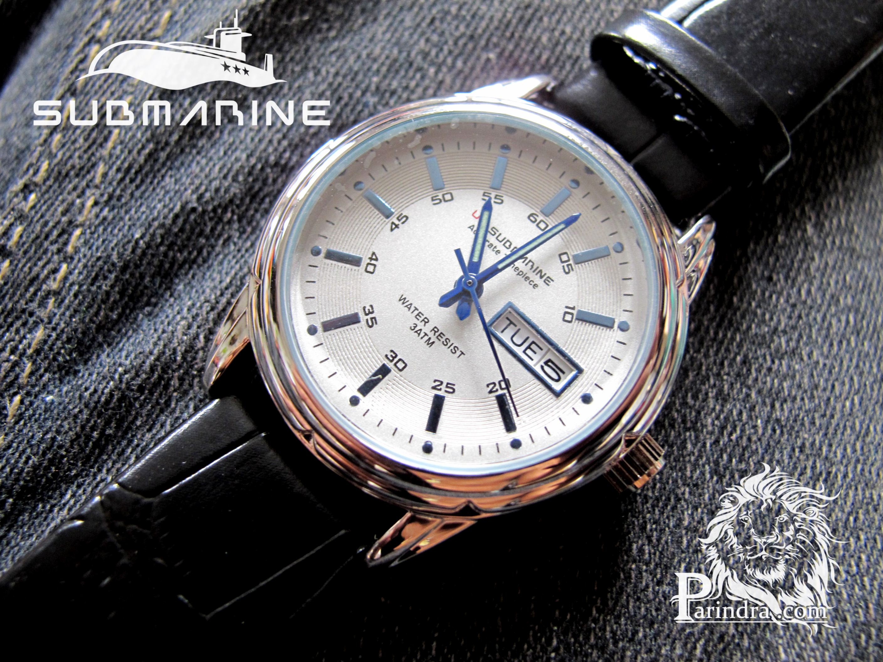 นาฬิกา US submarine รุ่น B024 สายหนังสีดำ เข็มสีฟ้า