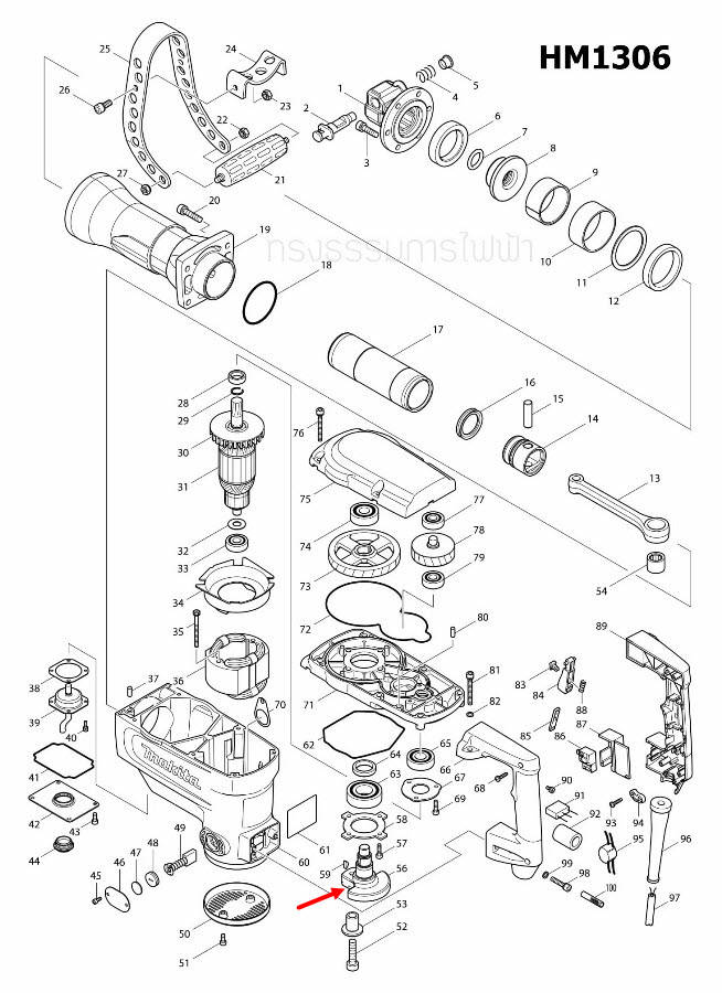 CRANK SHAFT สกัด เจาะพื้น มากีต้า Makita HM1306 [#56] Pn.324823-5 (แท้) ##