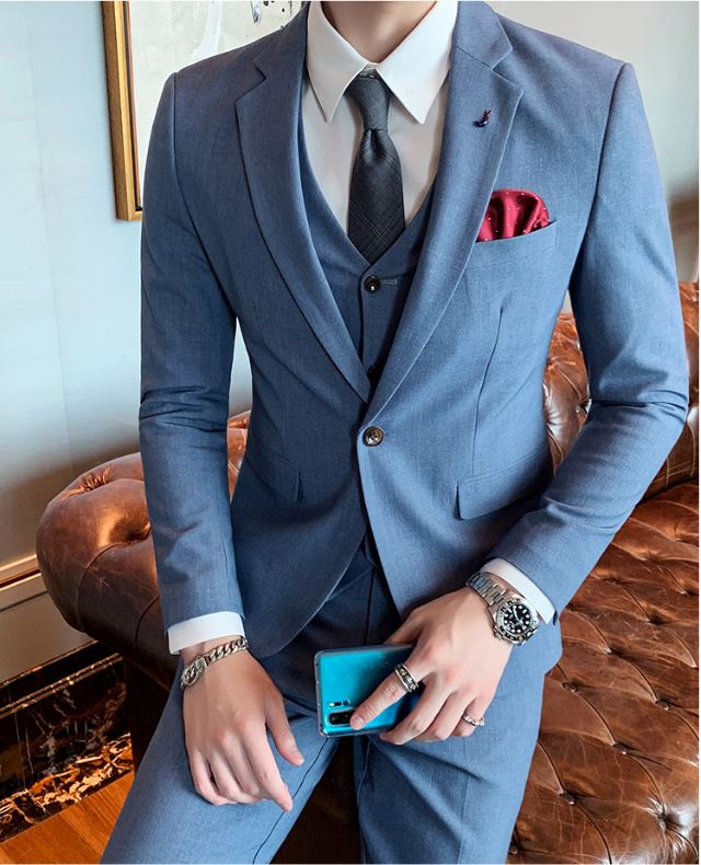 Pre-order ชุดสูทชาย เนื้อผ้าฟูเด้ง สีดำ (พร้อมเสื้อกั๊ก)