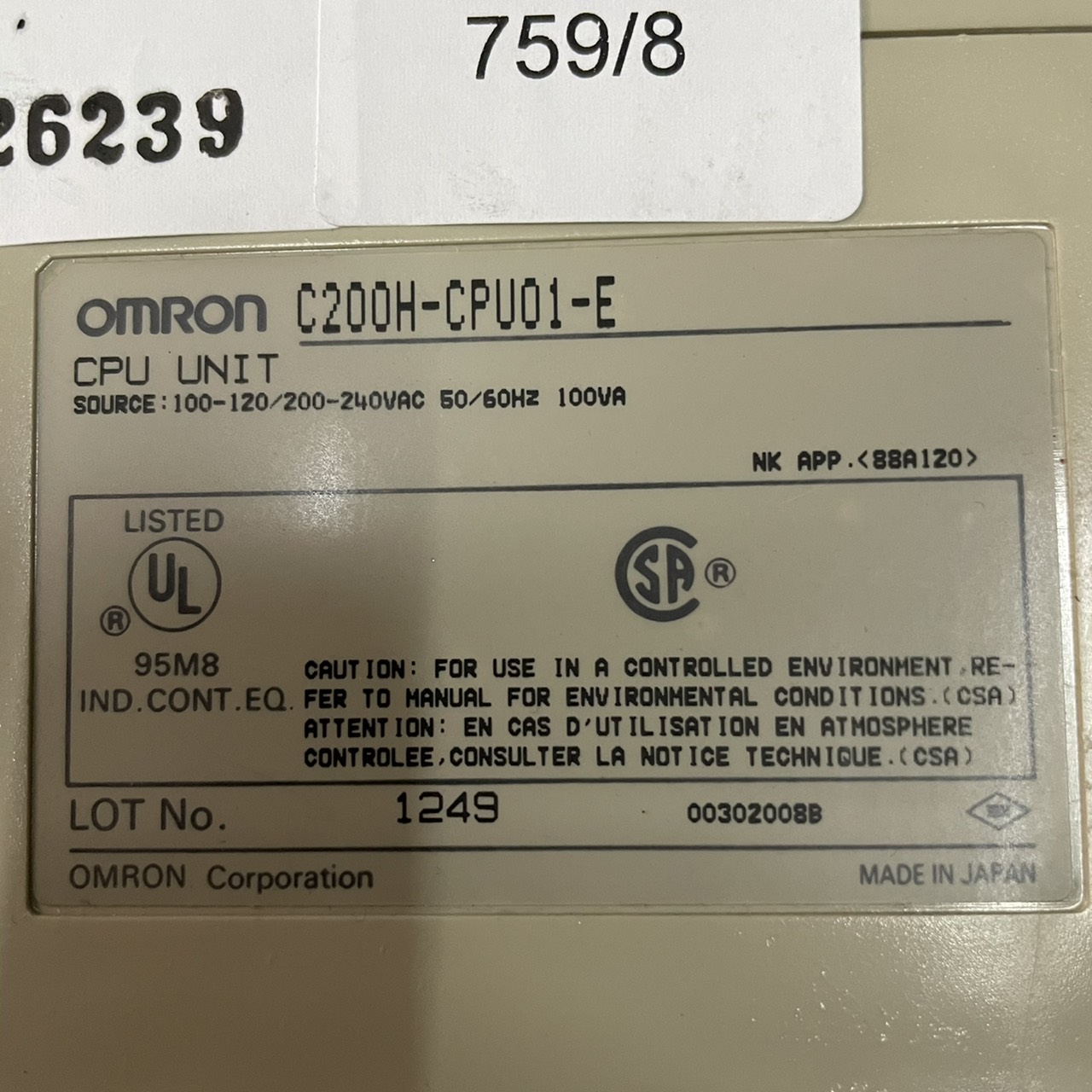 C200H-CPU01-E PLC " OMRON "