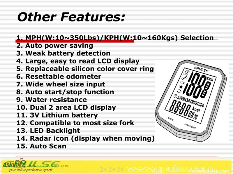 ไมล์จักรยาน G.PULSE WIRELESS CYCLOCOMPUTER WITH CADENCE 20 ฟังชั่น