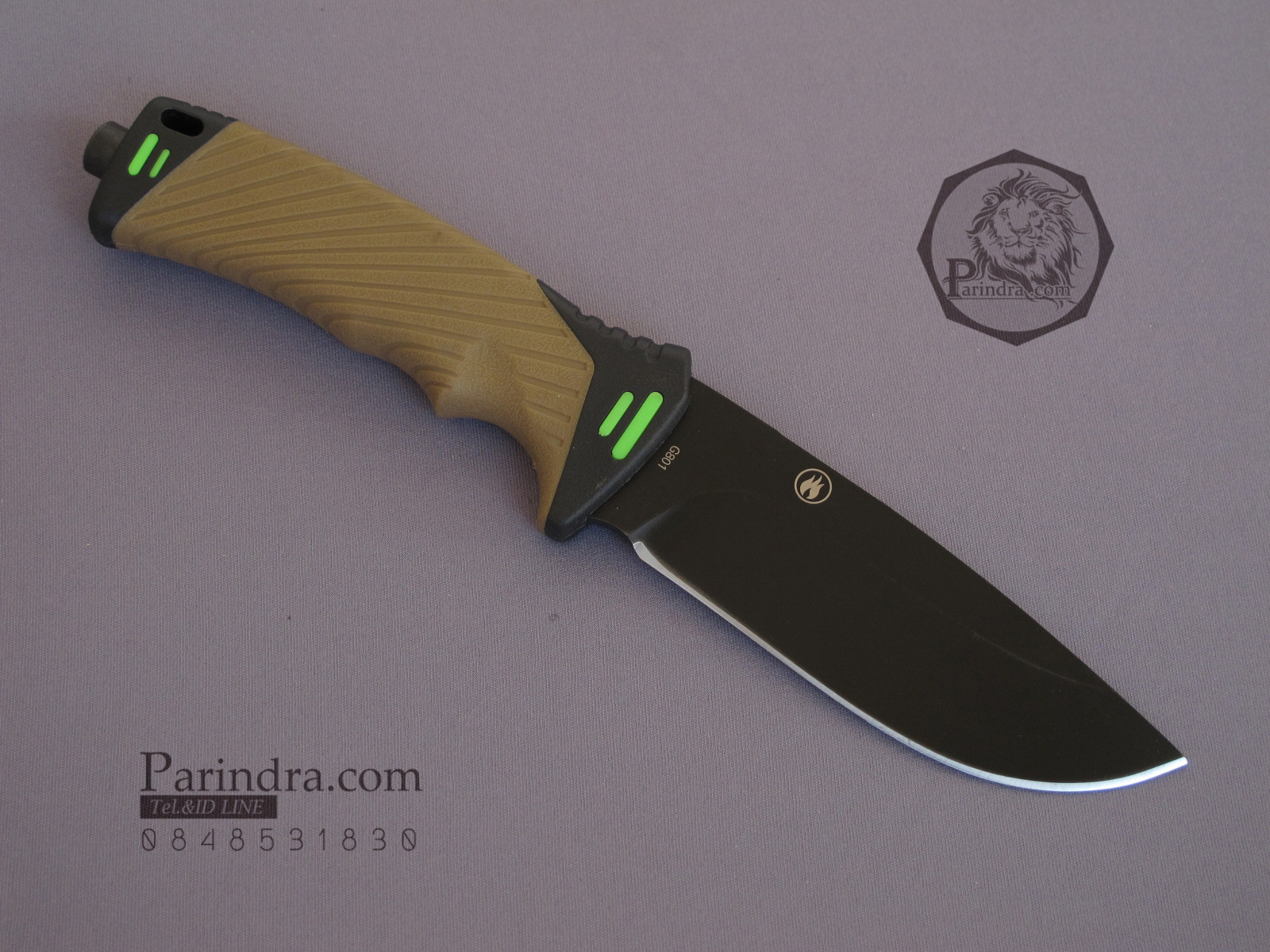 มีดใบตายเดินป่า Ganzo Hunting Survival Knife กานโซ่ รุ่น G-801 DY สีน้ำตาลอ่อนตัดดำ ของแท้ 100%