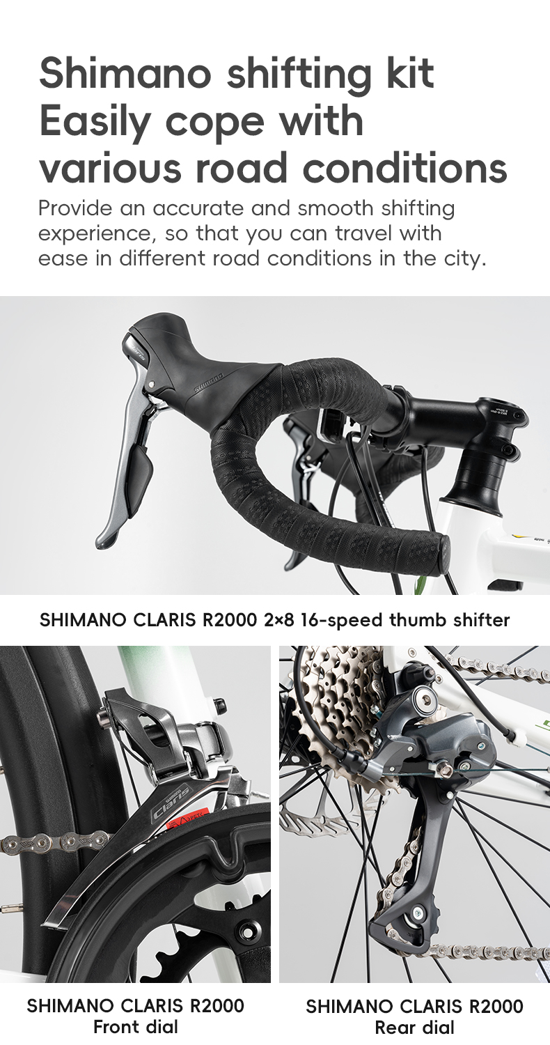 จักรยานเสือหมอบ ROCKBROS SPIN-W2M เฟรมอลูมิเนียม ชุดเกียร์ Shimano Claris R2000 (2x8 สปีด) ล้อ 700c