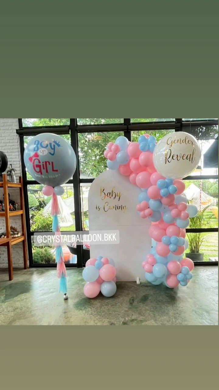 Organic Backdrop ทายเพศ ฉาก U คว่ำ ขนาด กว้าง 1 เมตร สูง 180 ซม. (ฉากสีขาว) พร้อม ลูกโป่งยาง ขนาด 36" สีเทา 1 ลูก พร้อมตกแต่ง สามารถเปลี่ยนสีลูกโป่ง/เปลี่ยนข้อความ/เปลี่ยนสี-ฉากได้