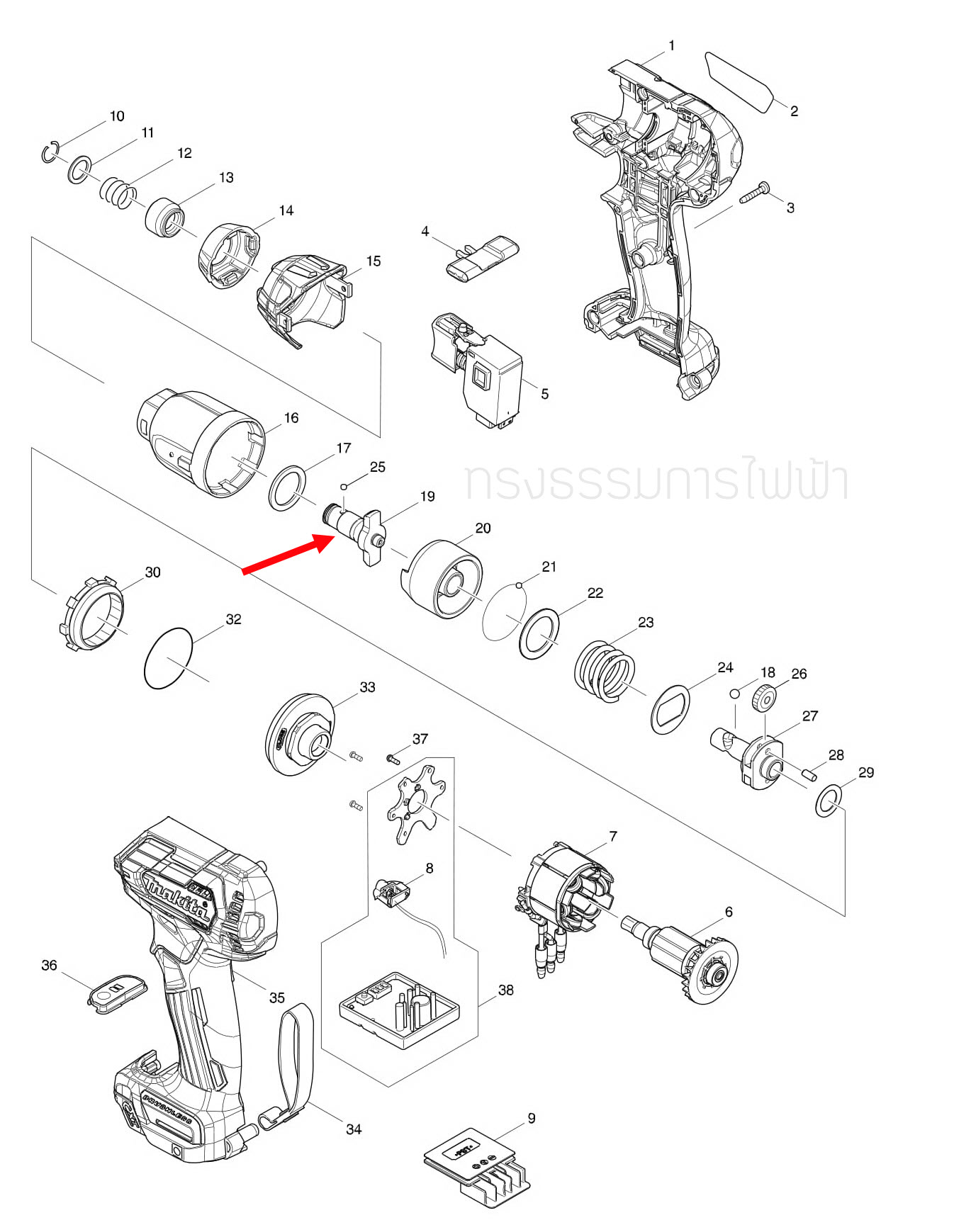 แกนเพลา สว่านไร้สาย Makita มากีต้า TD111D [#19] Pn.326629-7 (แท้) ##