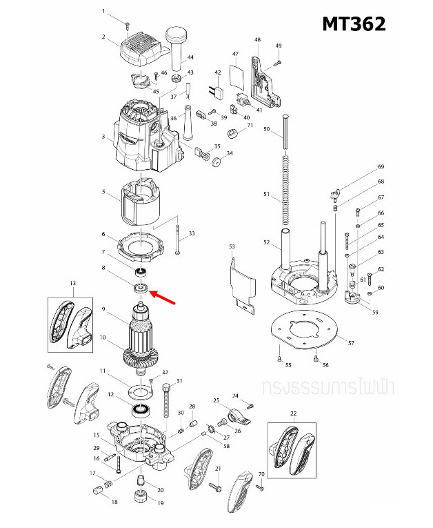 INSULATION WASHER เราท์เตอร์ Maktec มาคเทค, Makita มากีต้า MT360, MT362, M3600, M3600B [#8] Pn.681666-1 (แท้) ##