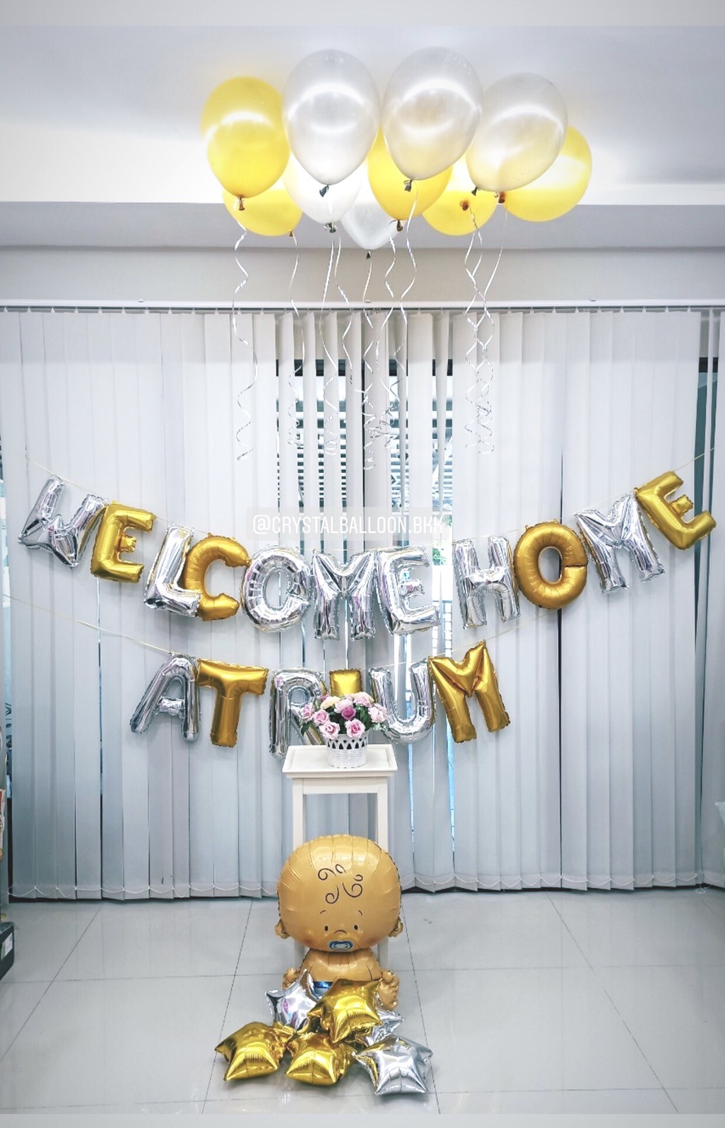 ลูกโป่ง Welcome Home ต้อนรับการกลับบ้าน พร้อม ฟอยล์ตัวอักษรชื่อเจ้าของ พร้อมตกแต่ง ลูกโป่งลอยฝ้า 10 ลูก สามารถเปลี่ยนสีลูกโป่ง/เปลี่ยนสี-ฟอยล์ตัวอักษร/เปลี่ยนฟอยล์การ์ตูนได้