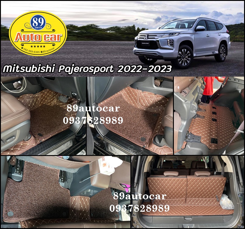 พรมปูพื้นรถยนต์ Mitsubishi Pajerosport 2022 -2023 ปูพรม7D สีกาแฟ + ไวนิลสีน้ำตาล