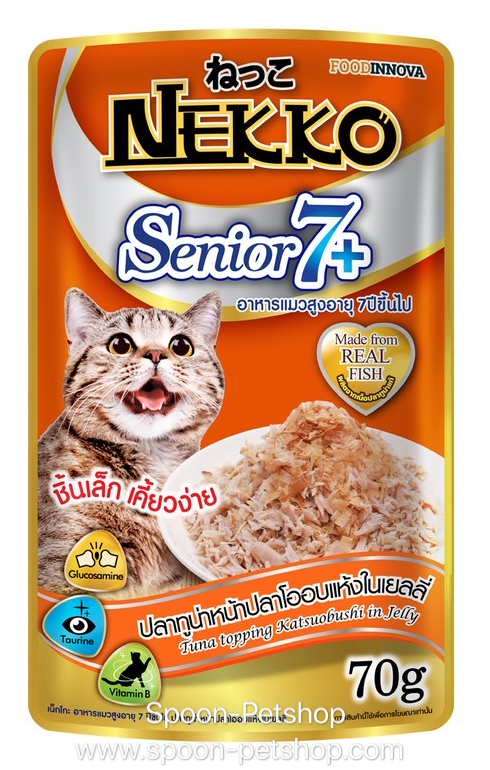 Nekko อาหารซอง แมว 7+ รสปลาทูน่า หน้าปลาโออบแห้ง ในเยลลี่ 70g สำหรับแมวแก่
