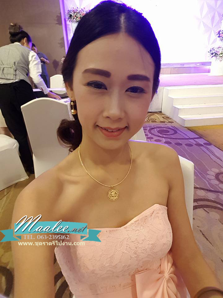 พร้อมส่ง ชุดราตรียาว เกาะอก ลูกไม้สีชมพูโอโรส ทรงหางปลา คอเว้าหัวใจ Sweet Heart